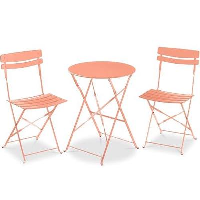 Best Choice Products 3-Piece Bistro Set, Space Saving Folding Design, Solid Steel, Outdoor Patio Furniture Set w/ 2 Chairs, Bistro Table - Coral