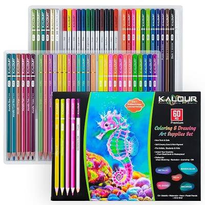 KALOUR 60 Art Drawing Pencils Set,Including Oil-Based, Metallic, Watercolor, Neon, Macaron Pastel Colored Pencils.Ideal for Sketching, Coloring & DIY Crafts,Gift for Adults Kids Artists Beginner