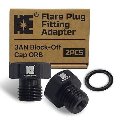 Cosmostar 3AN Block-Off Cap ORB Plug Fitting Adapter – Aluminum Alloy, 3/8"-24 UNF Thread, O-Ring Seal, 1500 psi Working Pressure – 2-Pack