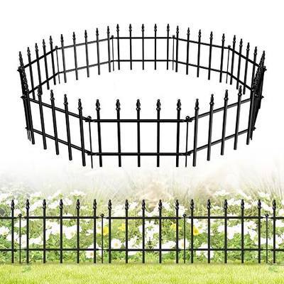 Decorative Metal Garden Fence 11" x 12', Small Fence Border with Stakes | 10 Panels, Short Wrought Iron Fencing for Flower Bed, Landscape Edging with Decor Spikes, No-Dig Stakes, Black