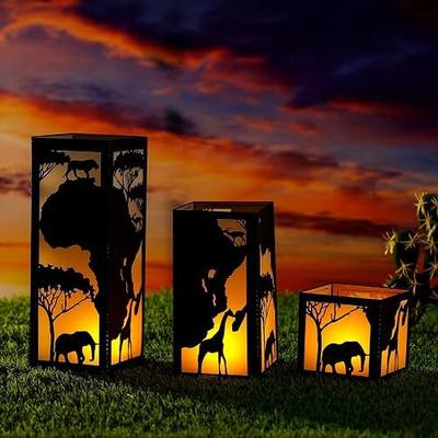 Rossesay 12 Pcs African Safari Centerpieces for Table 3 Size Africa Map Paper Lantern Boxes Table Ideas Decorations for African Safari Tropical Forest Jungle Themed Birthday Baby Shower Decor