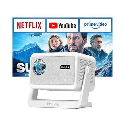 【Officially-Licensed APP & 3500ANSI】Smart 4K Projector with WiFi and Bluetooth, VISSPL Native 1080P Auto Focus & Keystone Portable Outdoor Projector, 4K Support Home Movie Projector White