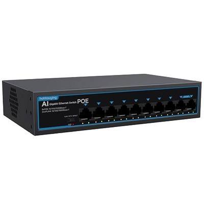 8 Port Gigabit PoE Switch with 2 Gigabit Uplink, 1000Mbps, 802.3af/at, 120W Built-in Power, Vlan, Unmanaged Metal Plug and Play,Ideal for NVR and Power Over Ethernet IP Cameras