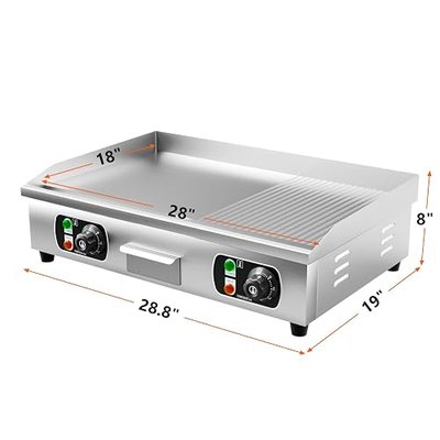 29" Commercial Electric Countertop Griddle,110V 3000W Flat Top Grill Hot Plate BBQ,Adjustable Thermostatic Control 122°F-572°F,Stainless Steel Restaurant Grill for Kitchen(NO PLUG)
