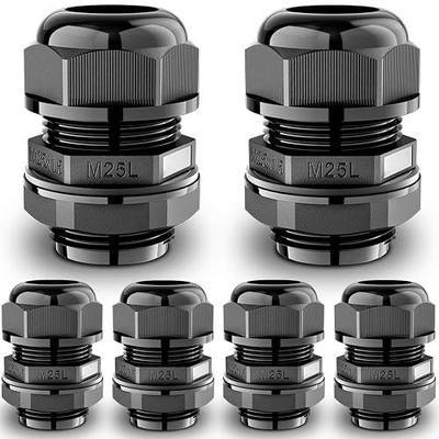 QILIPSU 6pcs M25L Long Thread Cable Gland Waterproof IP68 Nylon Strain Relief Cord Grip Cable Pass Through Wire Connector