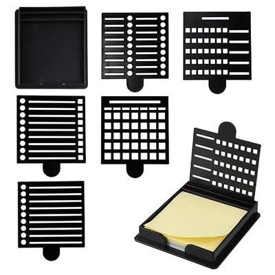 Sticky Note Stencil and Holder with Five Different Stencil, Black Reusable 3x3 Inch Post It Note Organizer for Desk