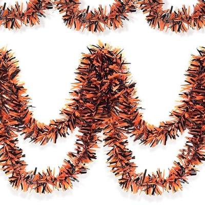 Halloween Tinsel Garland - 33 Ft Shiny Metallic Tree Garland Glitter Tinsel Hanging Twist Hanging Decorations for Halloween Party Holiday Supplies (Orange,Black)