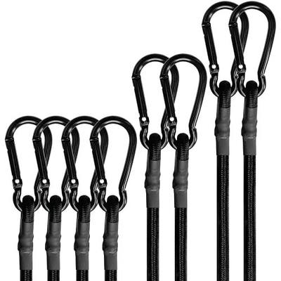 BEXSLE Bungee Cords with Carabiner Hooks Heavy Duty, Outdoor Black Bungee Straps, Strong Industrial Grade Elastic Bungee Rope for Securing Tarps, Luggage, Tents,Bikes, 12in + 24in + 48in,8pcs