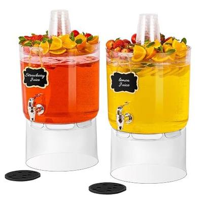 2 Gallon Drink Dispensers for Parties 2 PACK with Stand | BPA-Free Plastic Beverage Dispensers, No-Drip Spigots & Multi-Function Lid for Punch, Lemonade, Iced Tea, Outdoor Parties