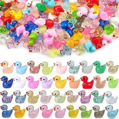 360PCS Mini Resin Ducks 36 Colors, Glitter Ducks & Luminous Tiny Ducks & Colorful Resin Ducks, Miniature Tiny Plastic Animal Figures for Micro Landscape Fish Tank Garden Dollhouse DIY Decor