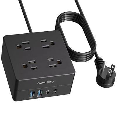 Power Strip, SUPERDANNY 4-Outlet 4-USB Surge Protector, 5 Ft Extension Cord, 900 Joules, Overload Switch, Grounded, Mountable, Desktop Charging Station for Home, Office, School, Dorm, Computer, Black