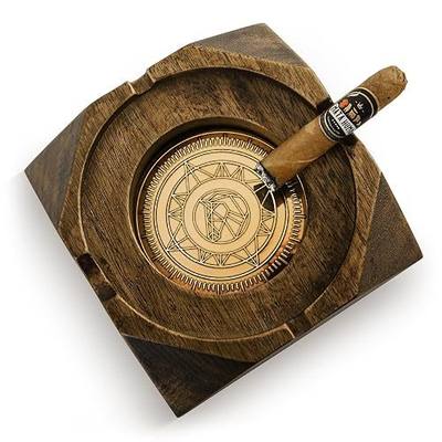 Wooden Cigar Ashtray Accessories for Cigarettes - Indoor Outdoor Patio Home Office Use - Quadrangular Wooden Brown Ash Tray Gift Set for Men Great Decor for Home Office or Bar