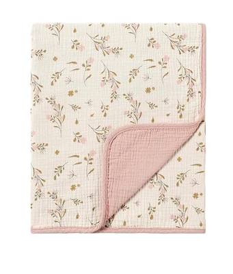 CREVENT 40''X40'' 100% Organic Cotton Muslin Baby Blanket for Newborns, Essential for Baby Shower Birthday Gift - Flower 100X100cm