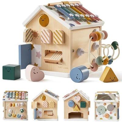 Tiny Land 9-in-1 Wooden Activity Cube, Educational Toy for Toddlers | Montessori Baby Activity Center for 1+ Year Old, Ideal Gift for Boys and Girls (Morandi)