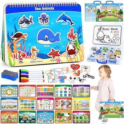 HarVow Busy Book with Classified Storage Box & Double-Sided Writing Board, 15 Themes Montessori Preschool Learning Activities, Pre-Assembled Ready to Use, Sensory Travel Toys for Toddlers Ages 3-5