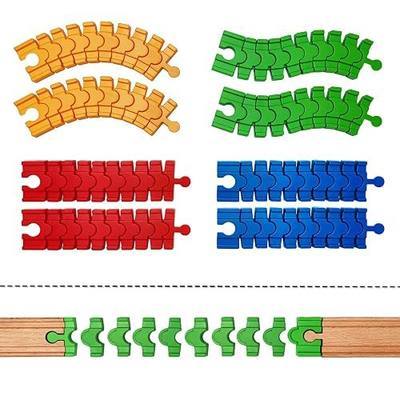 Wooden Train Track Accessories, 8 Pack Colorful Flexible Track Compatible with All Major Brands Train Track, Christmas Birthday Gift for Boys Girls, Train Toys Expansion Pack for Kids Ages 3+