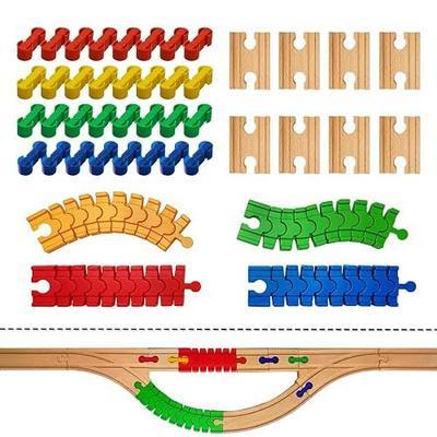 Wooden Train Track Accessories, 44 pcs Wooden Track Connector, Compatible with All Major Brands Train Track, Christmas Birthday Gift for Boys Girls, Train Toys Expansion Pack for Kids Ages 3+