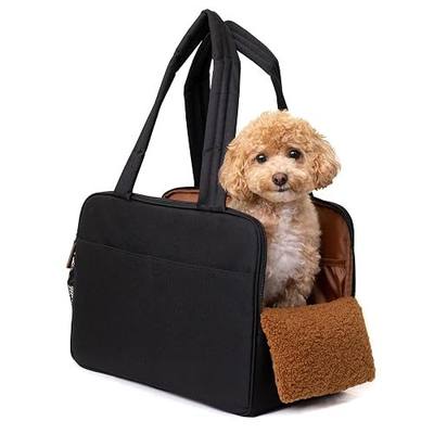 Black Dog Purse Carrier for Small Dogs – Cotton Padded Interior, Multiple Pockets, Breathable Mesh & Comfortable Strap, Durable Polyester Travel Bag, Lightweight Cat Carrier, Versatile Small Pet Bag