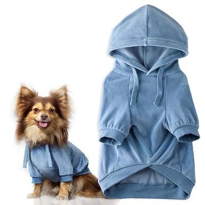 Pet Passion Cooper II Organic Cotton Velour Dog Hoodie Pet Coat for Small, Medium and Large Dogs, Faded Denim, Medium (20-45 lbs)