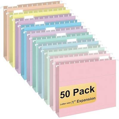 Hanging File Folders, 50 Pack Letter Size Hanging File folders with 1/5-cut Tabs, Stay Organized for Your Home and Office Bulk File, Documents and Paper, Macaron 10 Colors