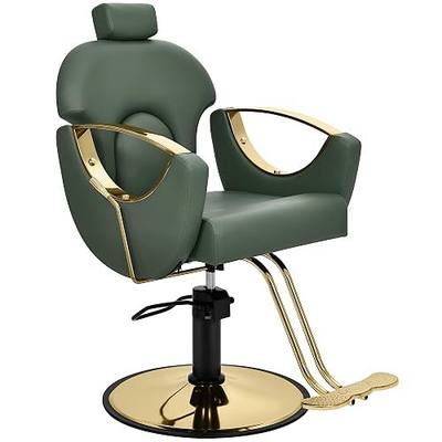 Reclining Salon Chair Barber Chair for Hair Stylist Braiders | Hair Salon Chair with Heavy Duty Hydraulic Pump, Tattoo Braiding Chair for Beauty Shampoo Spa Barbershaop, Light Green Gold