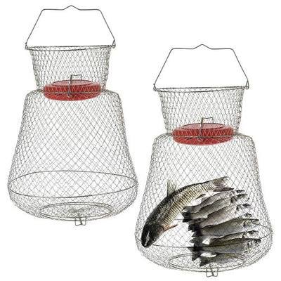 2 Pack Floatable Galvanized Steel Wire Fish Basket | Collapsible and Portable Fishing Basket Cage, Robust and Easy to Use Fish Basket for Live Catch Outdoors