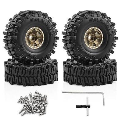 1.0" Beadlock Wheels and Tires 64mm (2.52in) for SCX24 TRX4M 1/18 1/24 RC Crawlers – Aluminum Rims, Soft Rubber Tires with Foam Inserts, Easy-Install Upgrade Parts (Bronze)