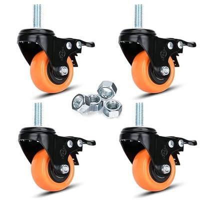 2" Stem Caster Wheels M10 Safety Dual Locking 600Lbs Heavy Duty Threaded Stem Casters No Noise Swivel Castors with Brakes for Cart Furniture