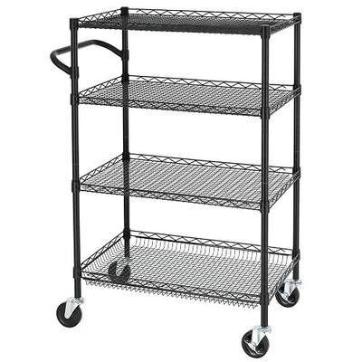 Finnhomy 4 Tier Heavy Duty Commercial Grade Rolling Cart with Handle Bar, Metal Wire Utility Cart with Wheels, Shelf Size 18" D x 30" W, NSF Listed, Black