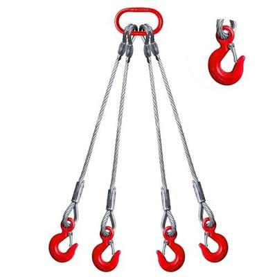 YATOINTO 4 Leg Bridle Wire Rope Slings 2.2T, 1/4"x3' Lifting Cable Sling Rope, 4850lb Vertical Rated, Eye Hooks with Safety Latches, Heavy Duty Rigging Cable with Sling Hooks for Lifting & Towing