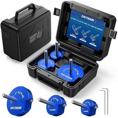DAYDOOR 3-Piece PVC Pipe Reamer Kit, 1-1/2", 2'', 3" Fitting Saver Set, Socket Saver Tool with 4-Sided Carbide Blade for Schedule 40 PVC, CPVC, ABS, Plumbing Hub Reamer for Removing Pipe from Fittings