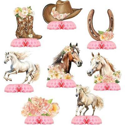Pau1Hami1ton 8 PCS Girl Horse Theme Honeycomb Table Centerpieces Decorations,Cake Table or Room Decor – Easy to Assemble& Reusable(Girl Horse)