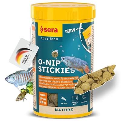 Sera O-Nip Stickies 265 Tabs 8.45 oz | Complete Feed for All Ornamental Fish | Adhesive Tablets Stick to The Aquarium Glass | High Protein | No Dyes & Preservatives | with Bloodworms, Krill & Tubifex
