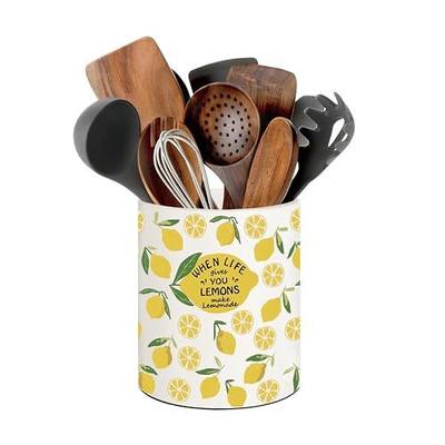 Lemon Kitchen Decor, 6.5inch Ceramic Utensil Holder with Lemon Design, Rustic-Style Indoor Kitchen Utensil Storage Rack,Ideal for Spoon Storage and Cooking Tools, Gift for Kitchen Organizers