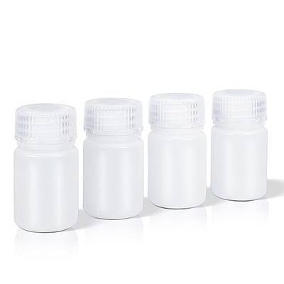 DEMORA 1 oz Small Plastic Bottles with Caps, Airtight Refillable Wide Mouth Travel Bottles for Toiletries, HDPE Food Grade Plastic Containers for Liquids Pill Sample Lab Reagent (Translucent, 4 Pcs)