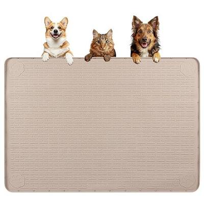 Dog Food Mat 40''x28'' Extra Large Dog Mat for Food and Water, Khaki | Silicone Dog Bowl Mat with Raised Edge, Waterproof Non-Slip Pet Feeding Mat for Floors, fit for Dog Cat Bowls