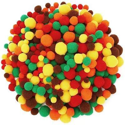 UPINS 600Pcs Fall Pompom Balls, Orange Brown Red Pom Poms for Crafts | Mixed Sizes Fluffy Balls for DIY Project Making, Classroom Creative Craft Supplies, Autumn Thanksgiving Party Decoration