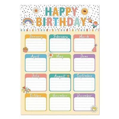 JUESMOS Boho Classroom Happy Birthday Chart Decoration | Boho Birthday Poster Calendar for Bulletin Board Decorations Back to School Teacher Supplies Reusable Classroom Chart Decor