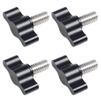 4 Pcs 1/4"-20 x 1/2" Threaded Thumb Screw, Stainless Steel Standard/Coarse Thread with Black Adjustable Tee Wing Aluminum Knob