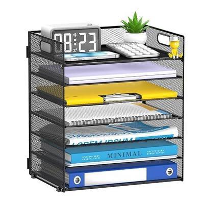 7 Tier Paper Organizer for Desk with Letter Trays & Handle Black | Black Desk File Organizer with Handle for Sorting Papers, Files, Folders, Mail, Bills and Office Supplies