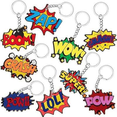 Sasylvia 36 Pcs Hero Party Favors Keychain 9 Styles Hero Theme Birthday Party Decorations Gifts for Women Men Charm Accessories