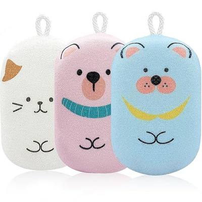 Baby and Kids Bath Loofah Sponge, Soft and Absorbent Toddler Exfoliating Body Scrubber Shower Loofa Sponge,Cute Pattern Design for Kids Baby Women Boys and Girl, 3 Pack (Bear/Dog/Cat)