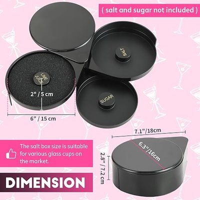 3-Tier Bar Glass Rimmer Bartender Tool, Margarita Salt Rimmer Set, Salt Rimmer for Cocktails, 3-Tray Salt Box Spice Container, Bar Cocktail Tool