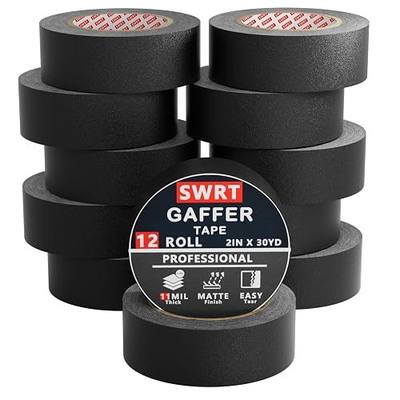 SWRT 11 Mil Black Gaffer Tape 2 in x 30 yd, No Residue, 12-Pack | Industrial-grade, reinforced adhesion, matte non-reflective finish, easy tear, 360 yd total, ideal for stage and studio