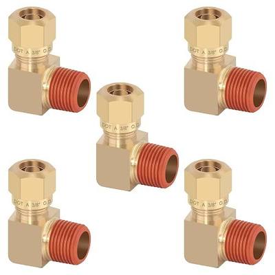 5PCS 3/8" Tube OD x 3/8" NPT Thread Connect Fittings Brass 90 Degree Union Elbow Joint DOT Approved, Air Line Adapter Air Suspension Kit for Truck Trailers and Air Brake System