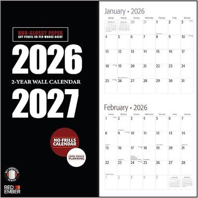 RED EMBER 2-Year Calendar 2026-2027 Wall Calendar 24 Month | 12" x 24" Open | Thick & Sturdy Paper | Holiday Gift | Planner Calendar 2026 and 2027