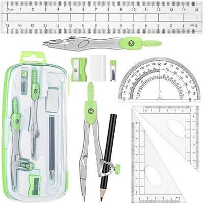 Zonon Math Geometry Set for Students 10 Pcs Compass Geometry Tools Kit Includes Protractor Compass Lead Refills Rulers Pencil Sharpener Eraser Pencil Storage Box for Drafting and Drawings(Green)