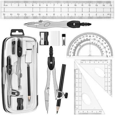 Zonon Math Geometry Set for Students 10 Pcs Compass Geometry Tools Kit Includes Protractor Compass Lead Refills Rulers Pencil Sharpener Eraser Pencil Storage Box for Drafting and Drawings(Black)