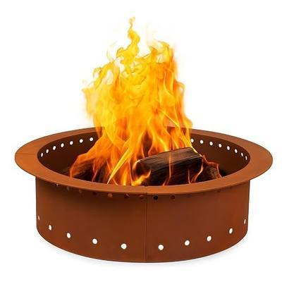 Iron Forge Tools Smokeless Outdoor Fire Pit Ring Insert 36 Inch Round | heavy duty corten steel, permanent fire pit rings, backyard bonfire, smokeless firepit, 30 inch inner ring, pit liner insert