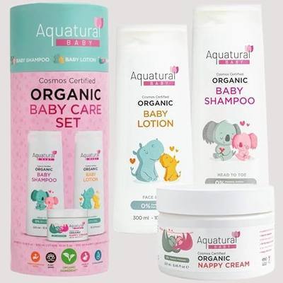 Organic Baby Essentials Bath Care Set - Certified Organic Baby Shampoo, Lotion & Nappy Cream - Dermatologist Tested, Newborn Safe, Gentle & Nourishing